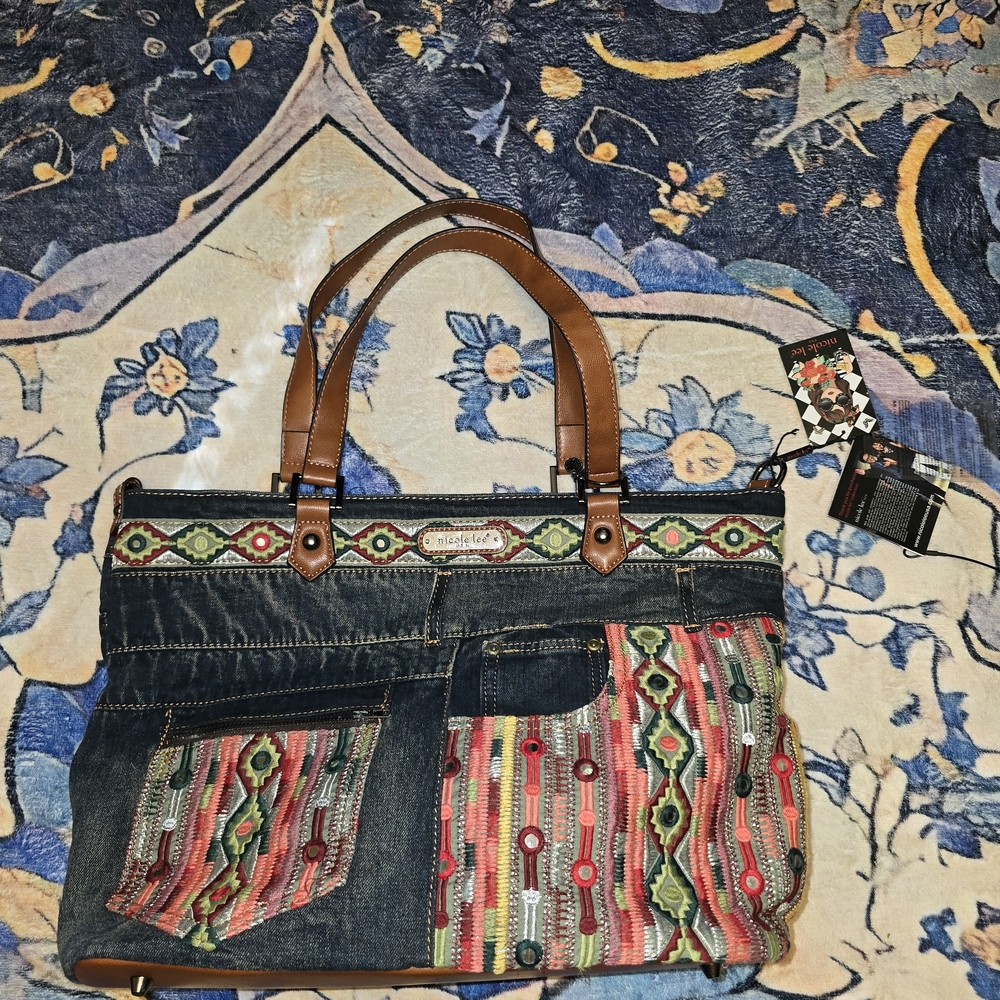 Nicole Lee Multicolor Denim Tote Bag